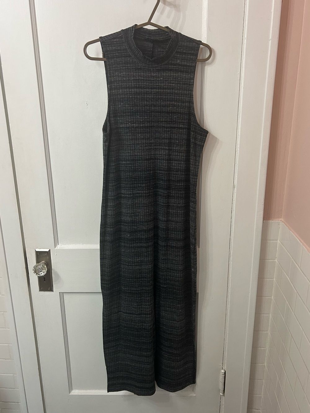 Sleeveless High-Neck Knit Maxi Dress - Charcoal Gray